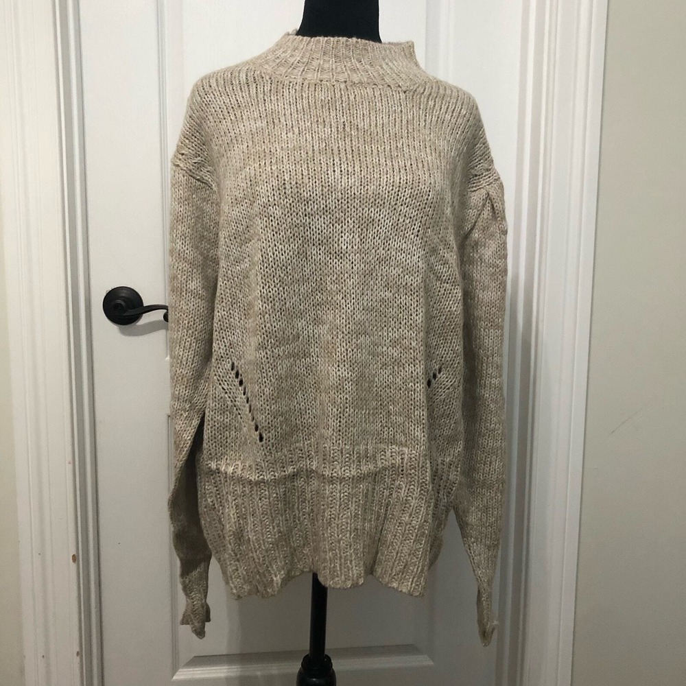 AQUA Curve Womens 2X Cuban Sand‎ Marled Chunky Mock Neck Sweater 72S332BLO NEW